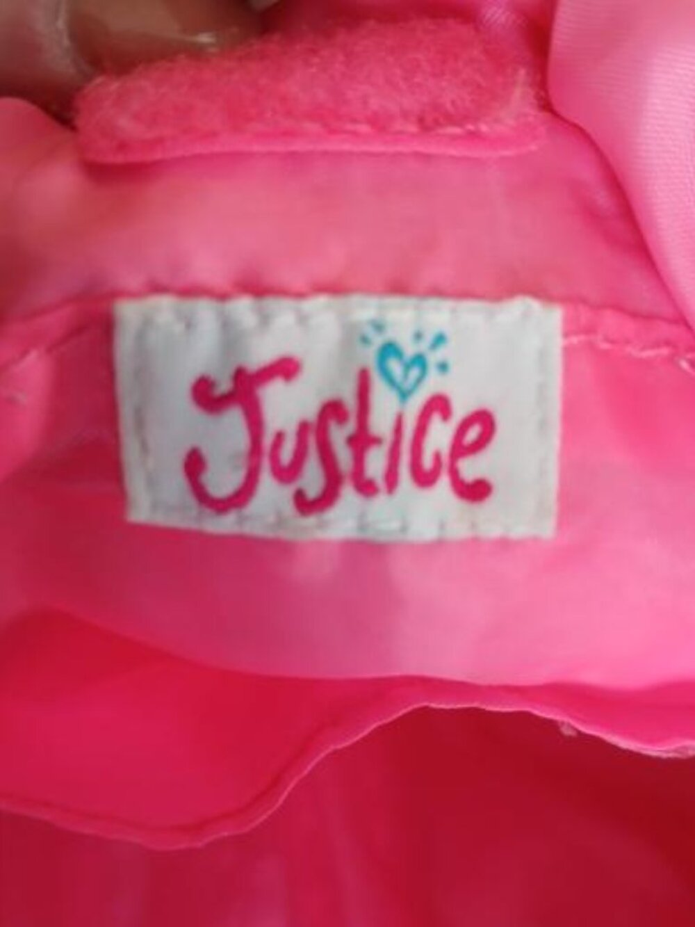 Justice neon green, pink and lime with sequins on front with pink R monogram